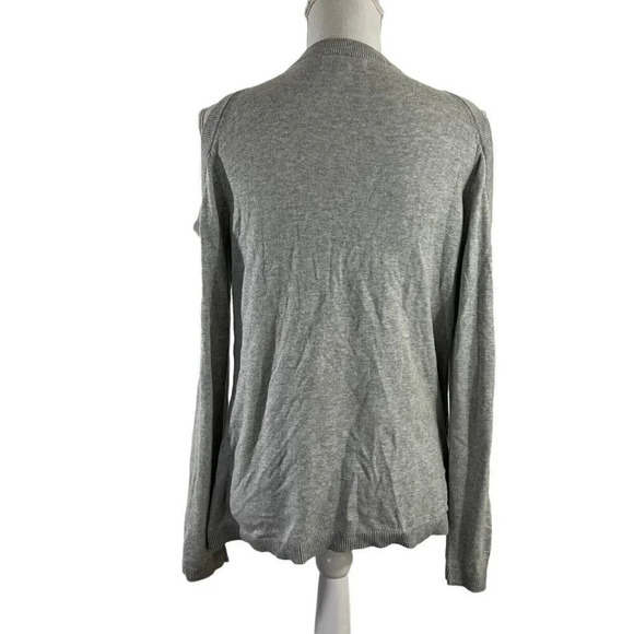 DG2 Gray Cold Shoulder Sweater Rhinestone Embellished Neckline Bling Small - Picture 3 of 8
